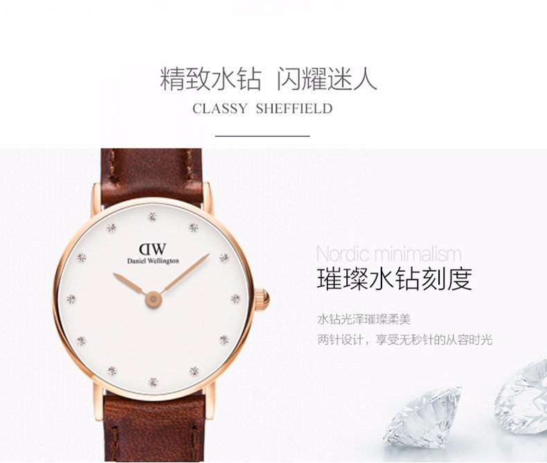 丹尼尔惠灵顿(Daniel Wellington)手表DW女表26mm表盘金色边皮带超薄女士石英手表0900DW(DW00100059)